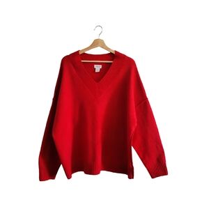 SONGS OF STYLE Exposed Seam Oversized Red V-Neck Sweater Size XL